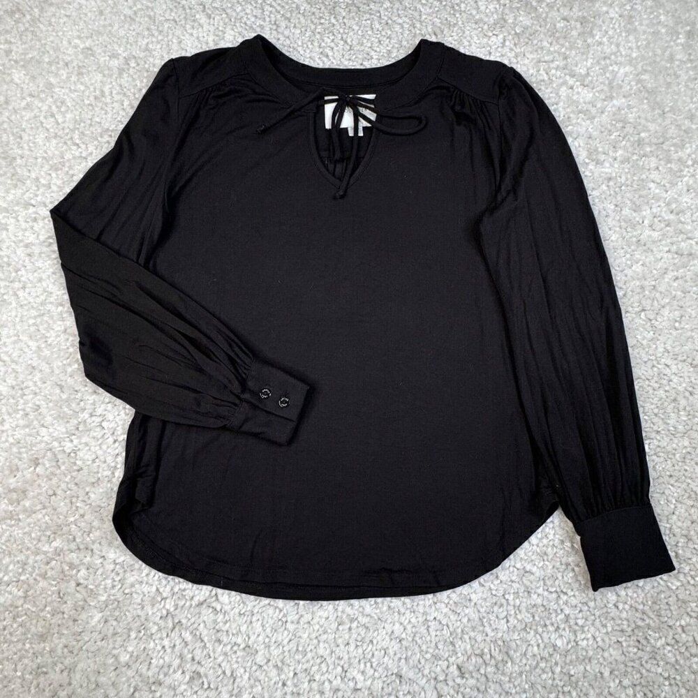 Amour Vert Black Tie Neck Front Blouse Stretchy Modal